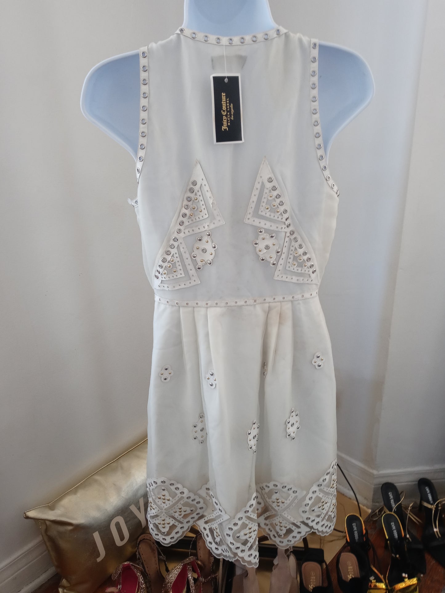 Juicy Couture Black Label Parchment SW Organza Studded Embellished Cream Color Dress -