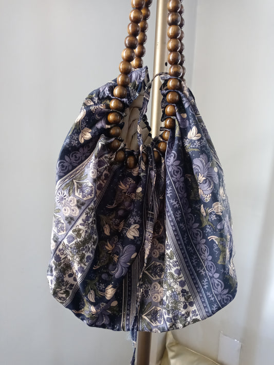 Women's Tote Bag With Brown Bead Handles - Pre Owned - Good Condition