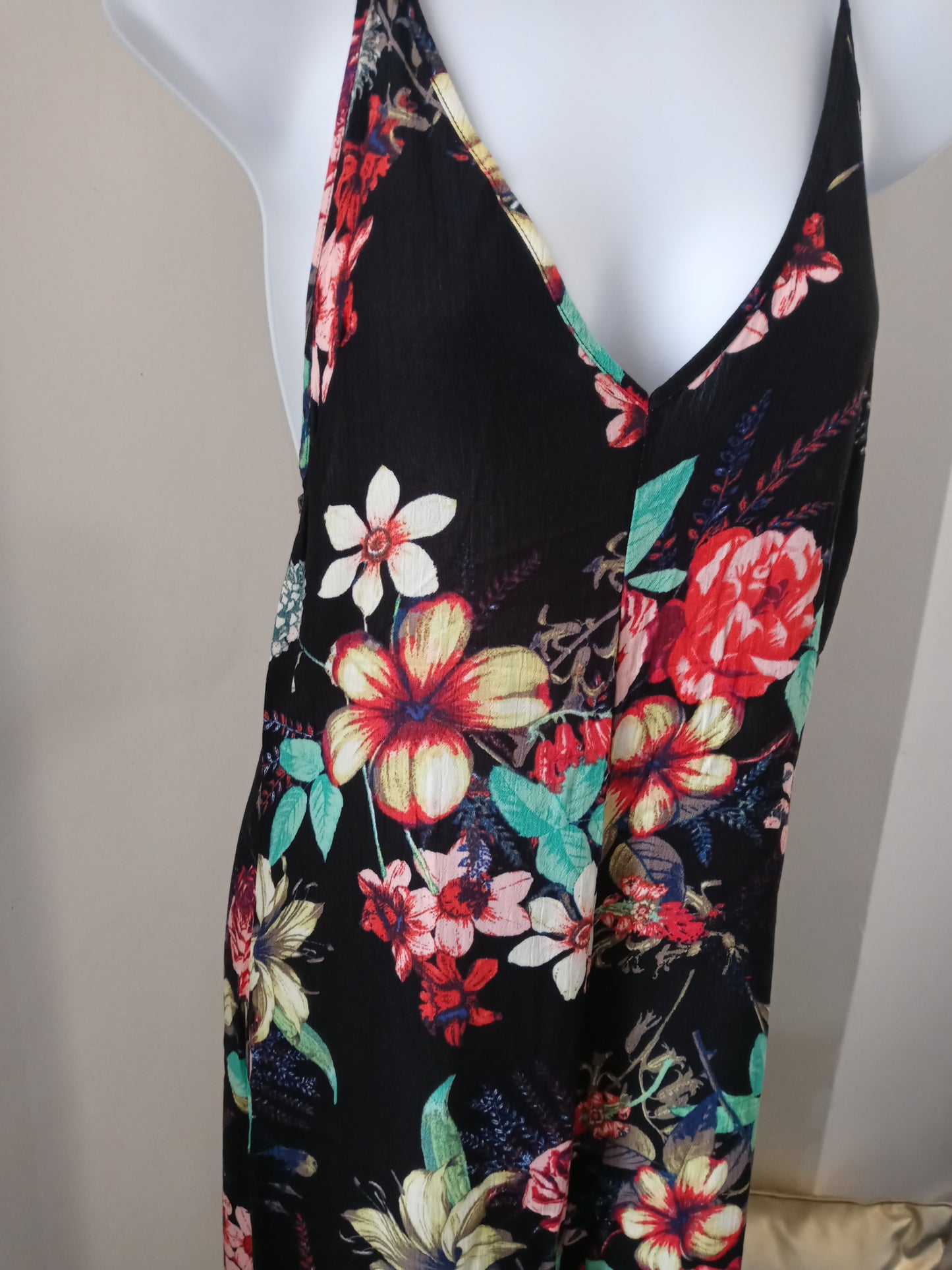 Love Culture Black Floral Multi Color Cris Cross Back Out Romper Jump Suit 1pc