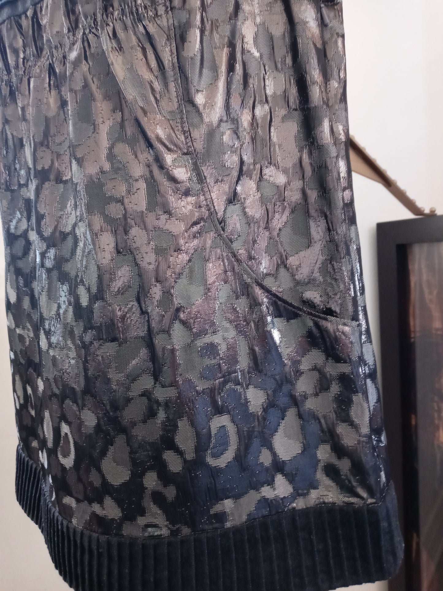 Tory Burch Metallic Gunmetal Silver Leopard Pattern Sleeveless Gray Wool Trim 2