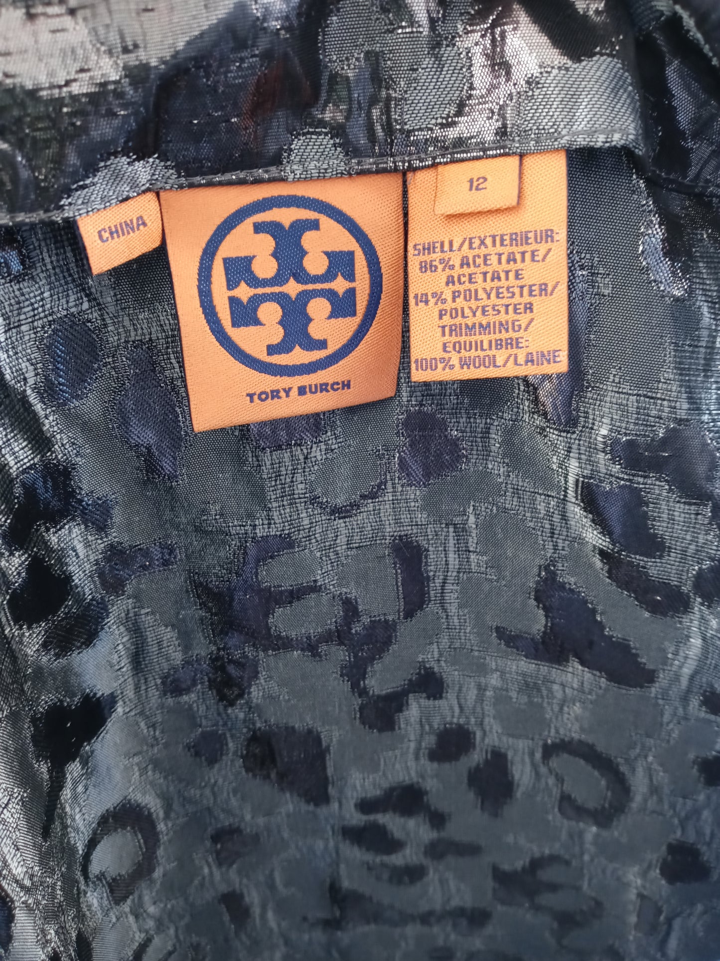 Tory Burch Metallic Gunmetal Silver Leopard Pattern Sleeveless Gray Wool Trim 2