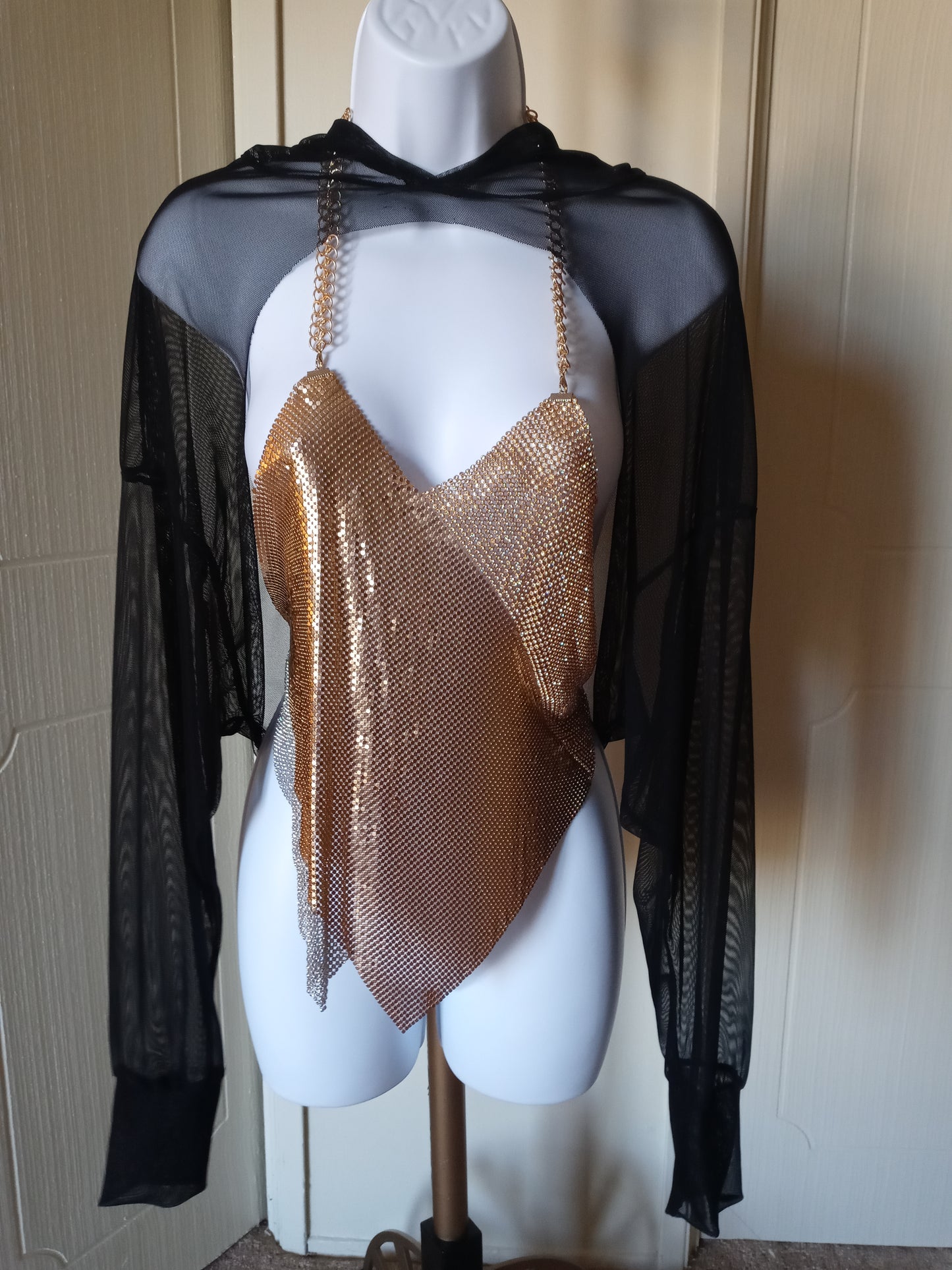 Fashion Nova See thru Long Sleeve Black Hoodie Crop Top