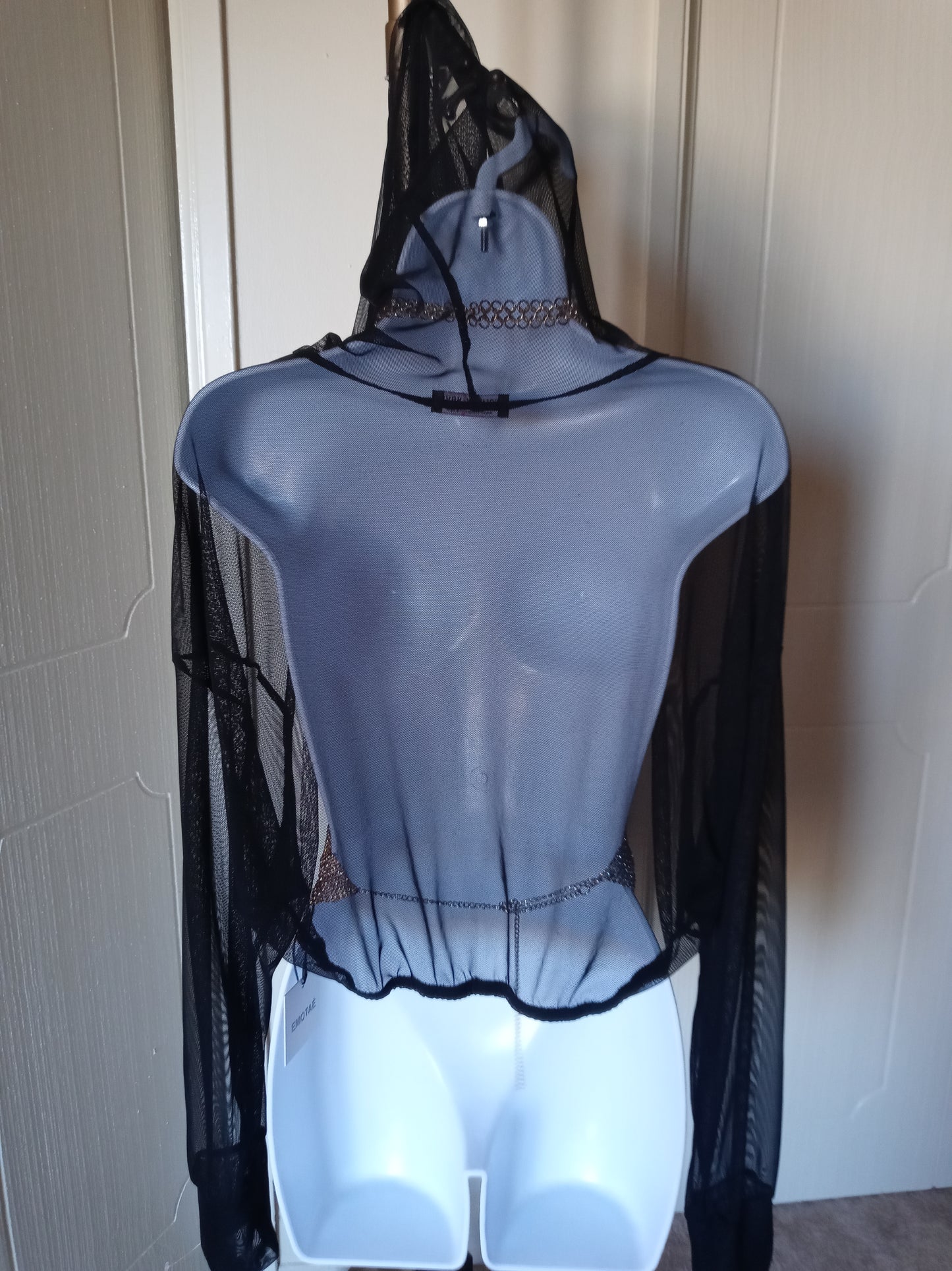 Fashion Nova See thru Long Sleeve Black Hoodie Crop Top