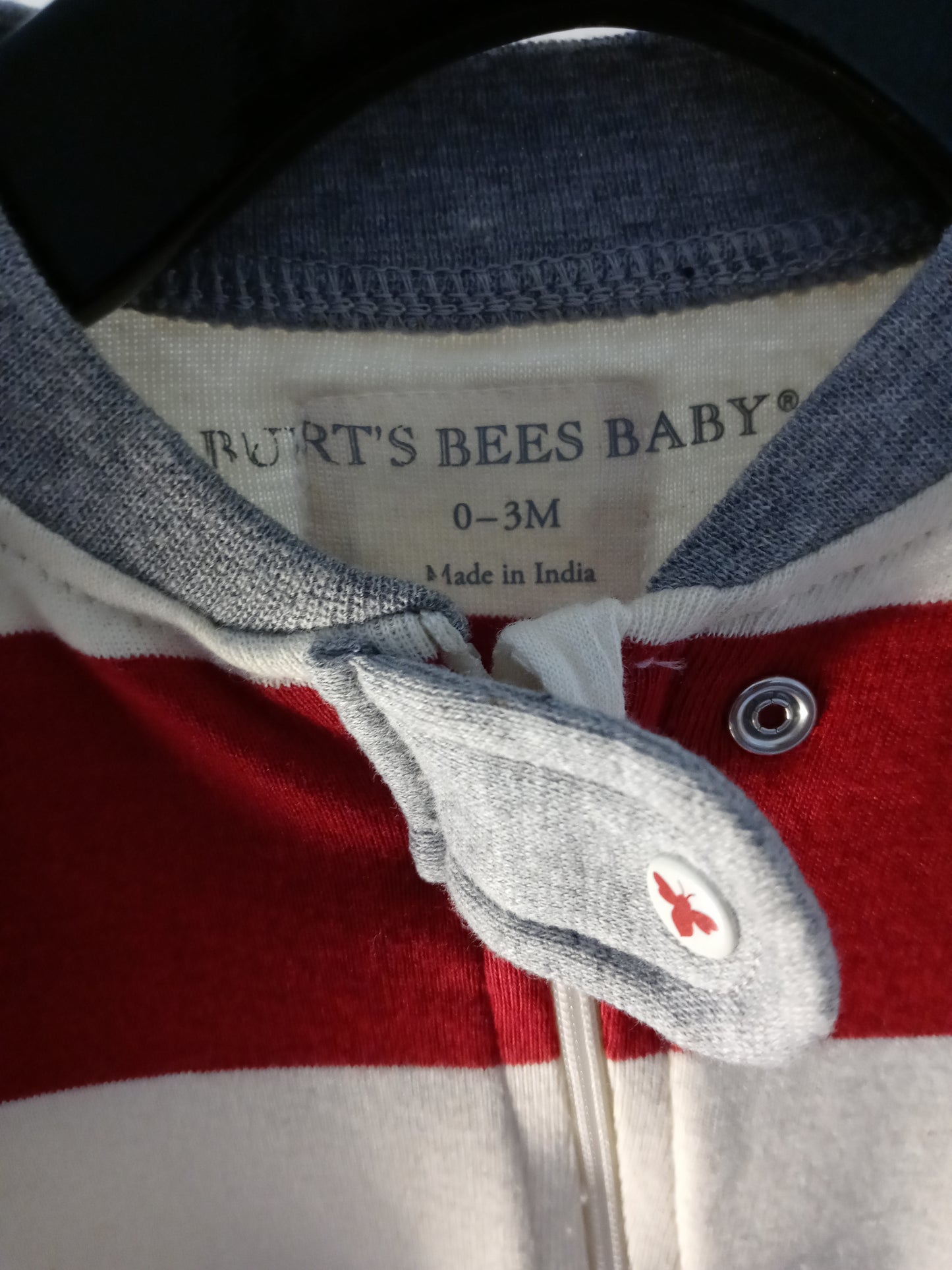 NWT - Burt's Bees Baby Red and White One Piece Zip-Up Pajama