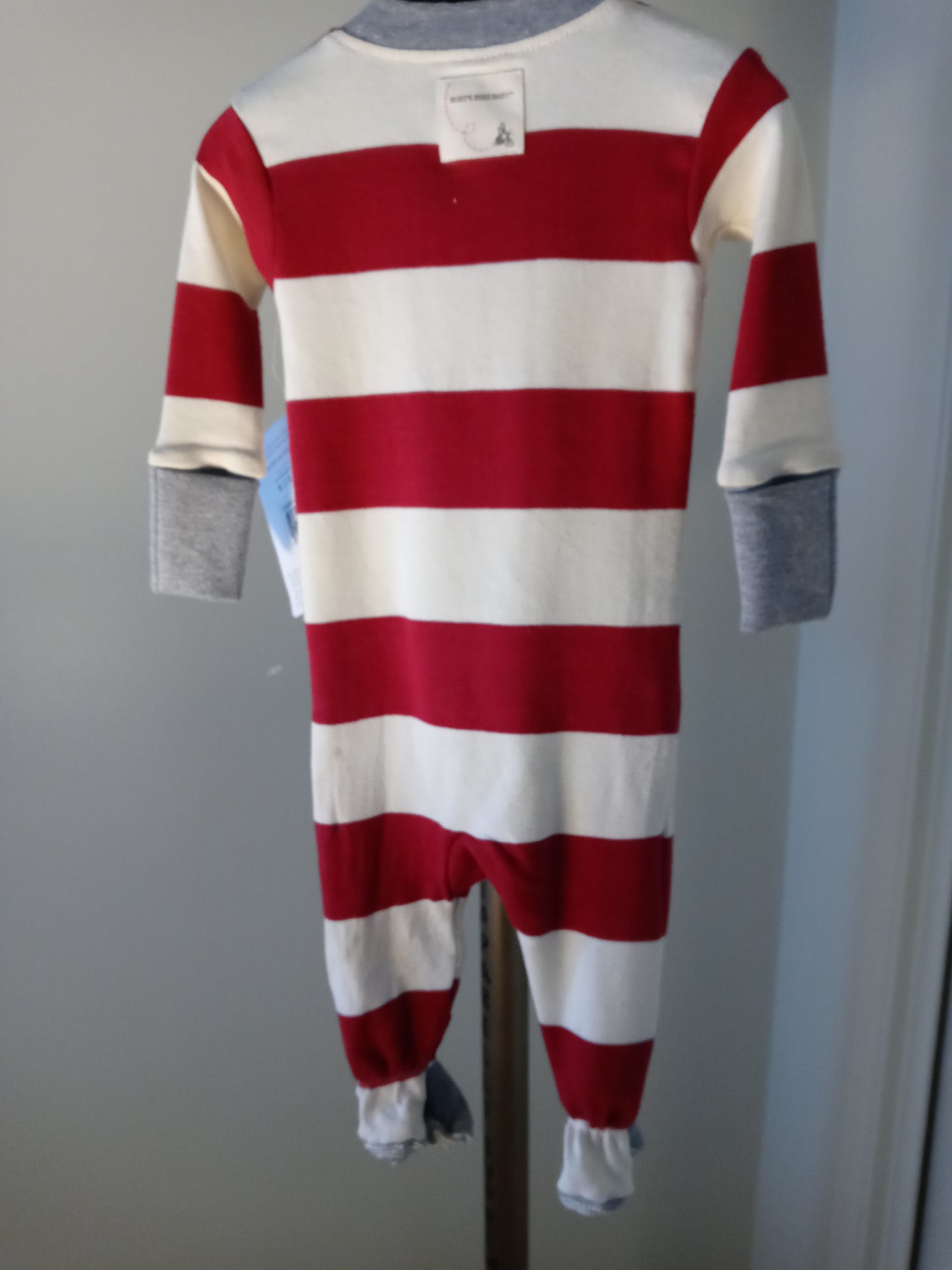 NWT - Burt's Bees Baby Red and White One Piece Zip-Up Pajama