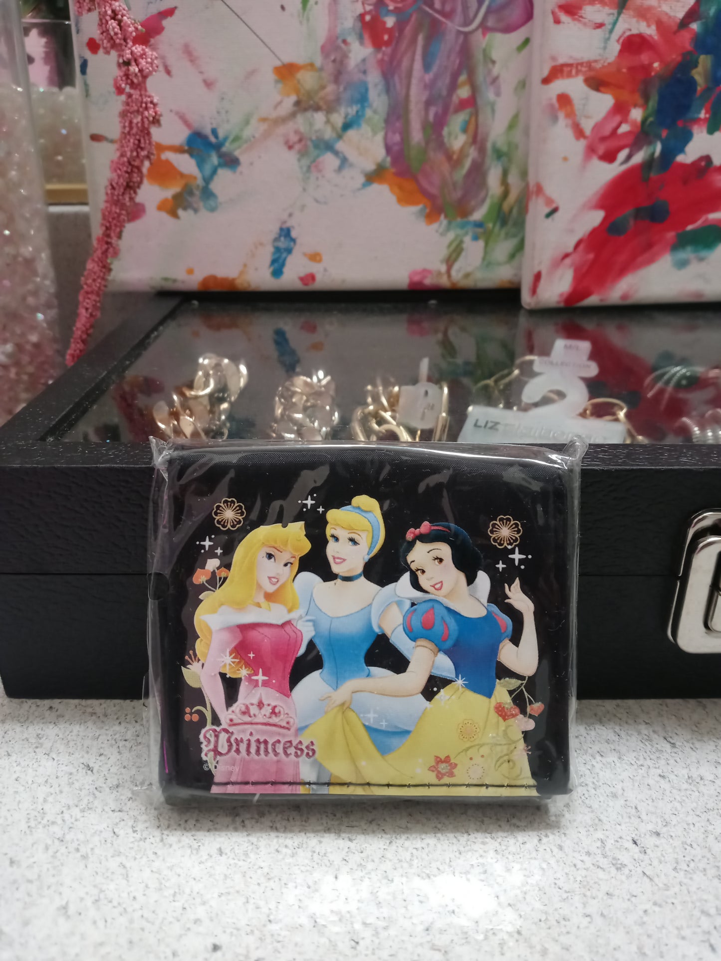 Disney Princess Black Multi Color Single Pocket Coin Wallet