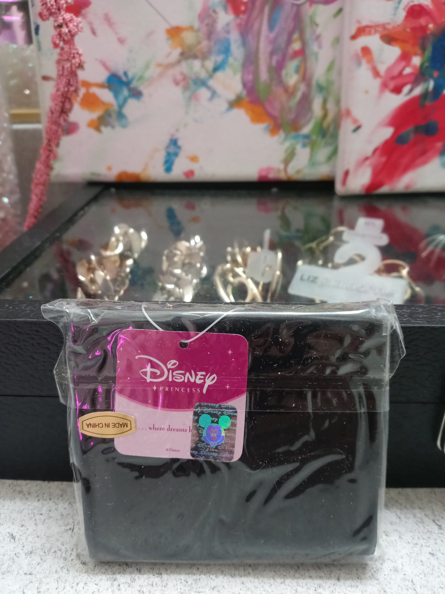 Disney Princess Black Multi Color Single Pocket Coin Wallet