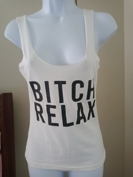 Bi*ch Relax Women's Black & White Sleeveless Tank Top