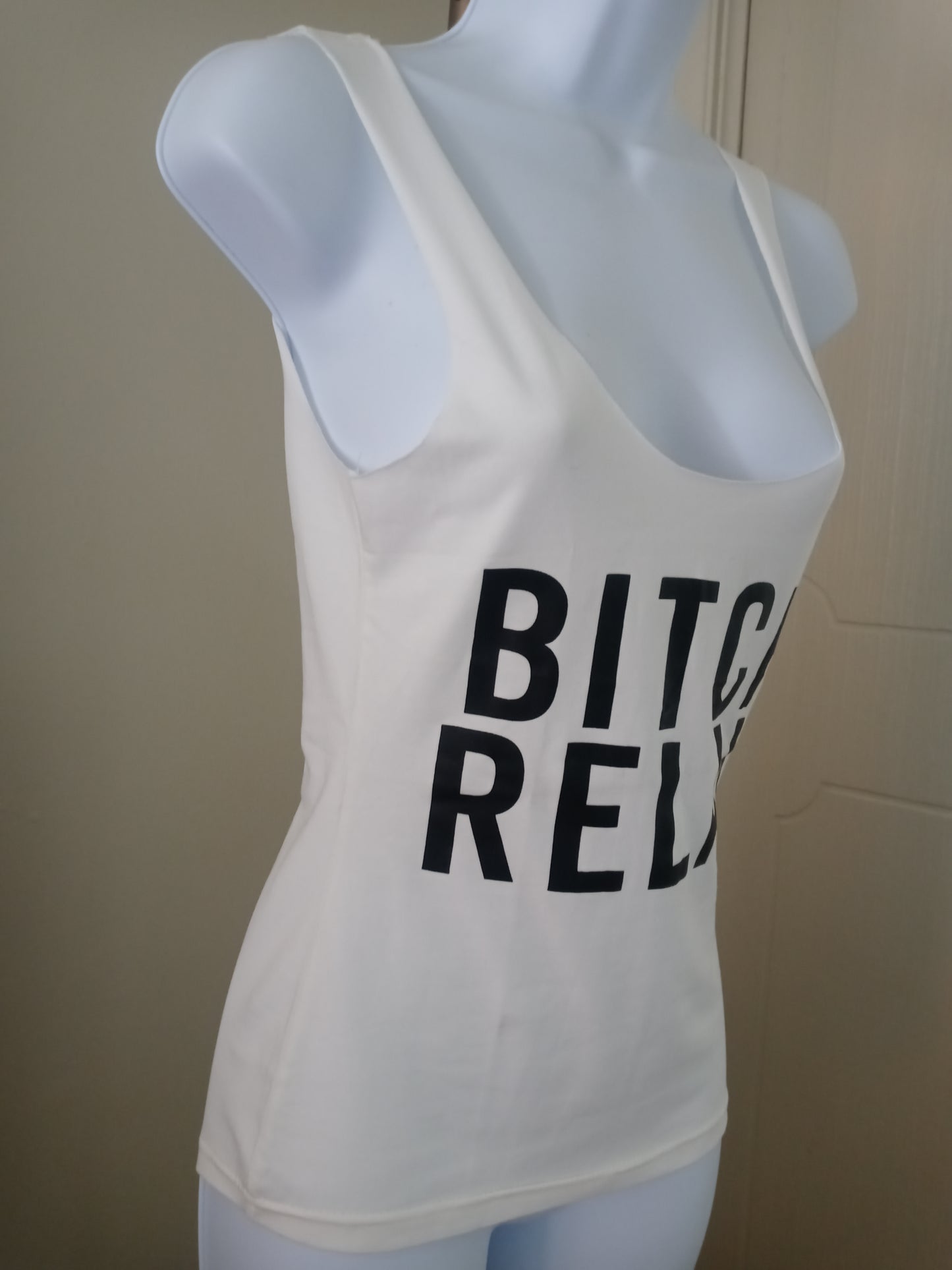 Bi*ch Relax Women's Black & White Sleeveless Tank Top