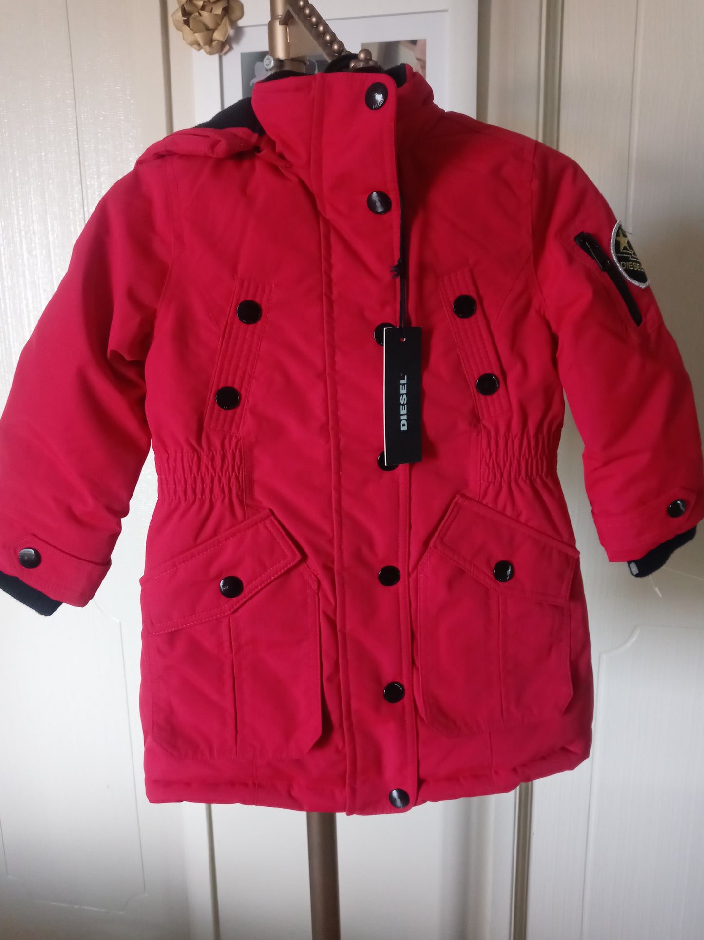 Diesel Girls Parka Puffer Winter Coat Red Warm Size 31.