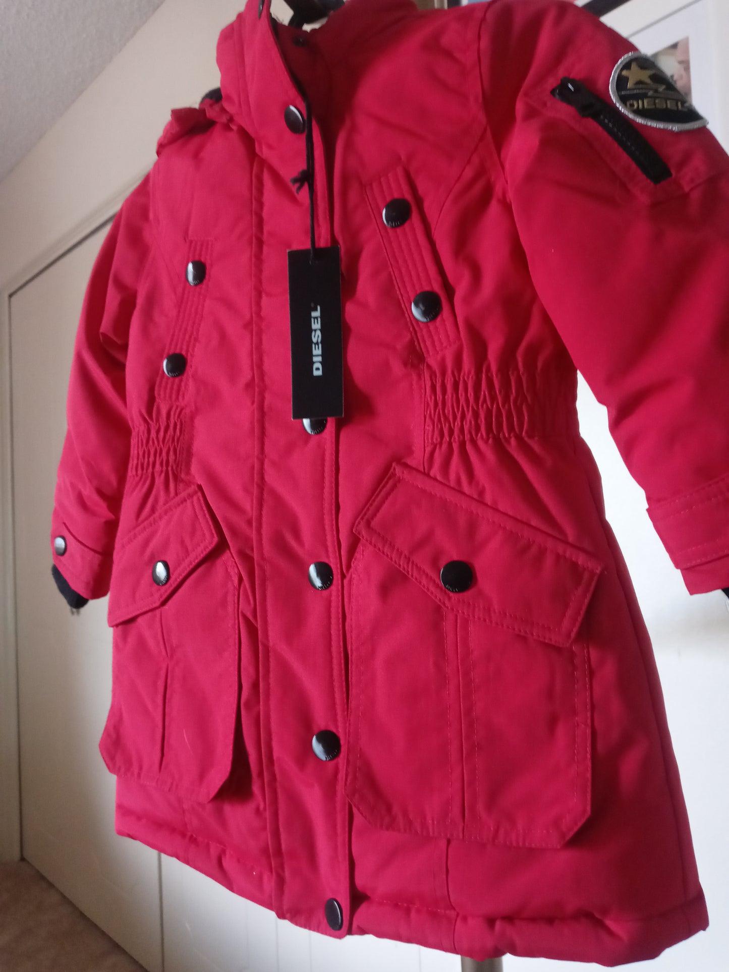 Diesel Girls Parka Puffer Winter Coat Red Warm Size 31.