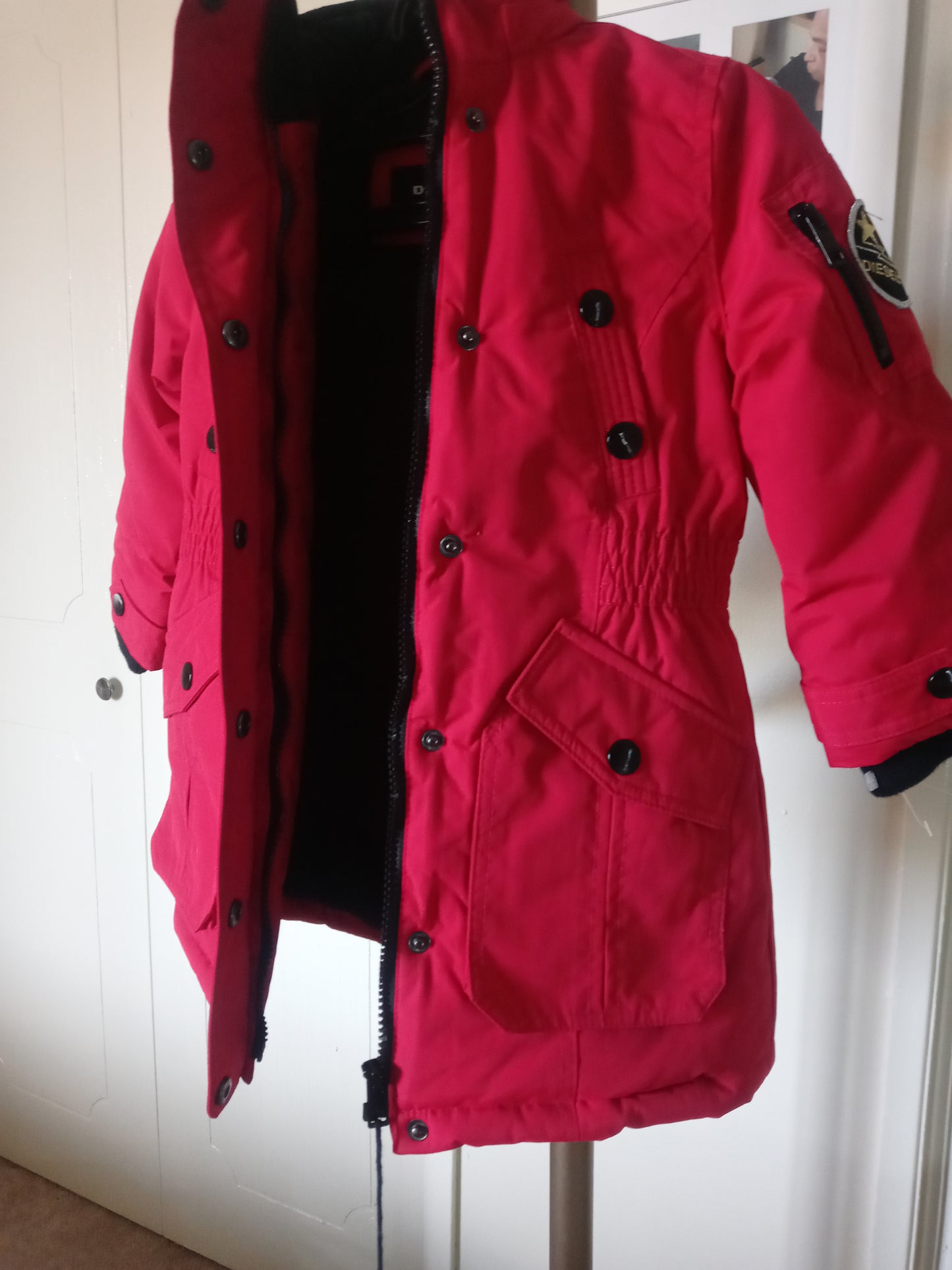 Diesel Girls Parka Puffer Winter Coat Red Warm Size 31.