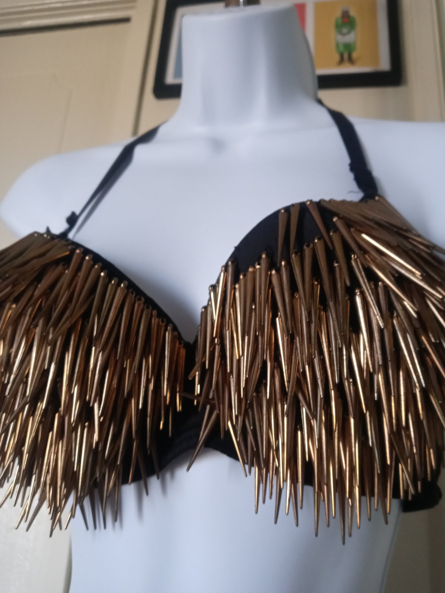 Black Sexy Bra Fringe Long Gold Spikes Bralette