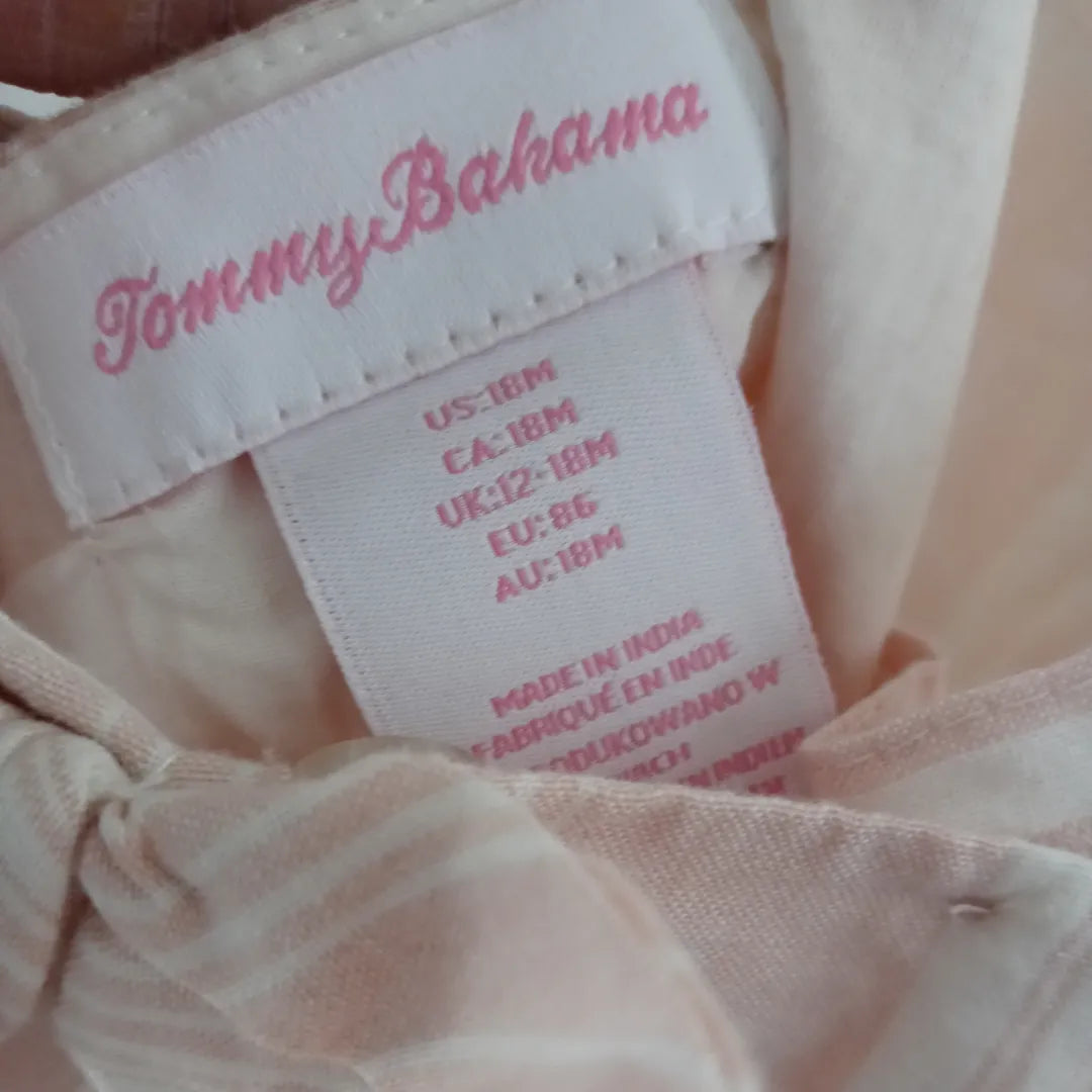 Tommy Bahama Kids Girls 1pc Pink & White Jumpsuit - Bow Tie in the front / No Pockets