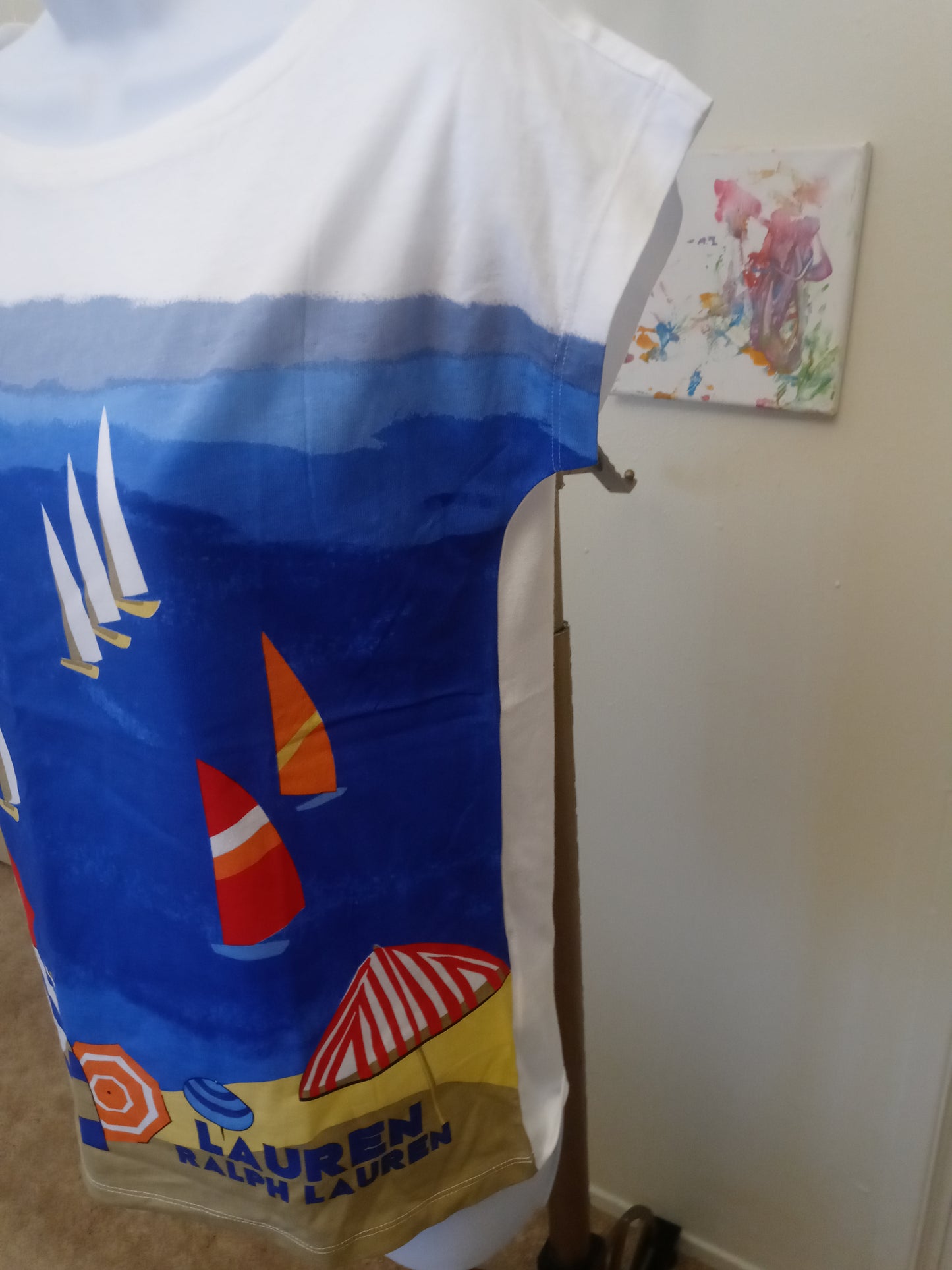 Ralph Lauren Beach Print Boat Neckline Cap Short Sleeve T Shirt