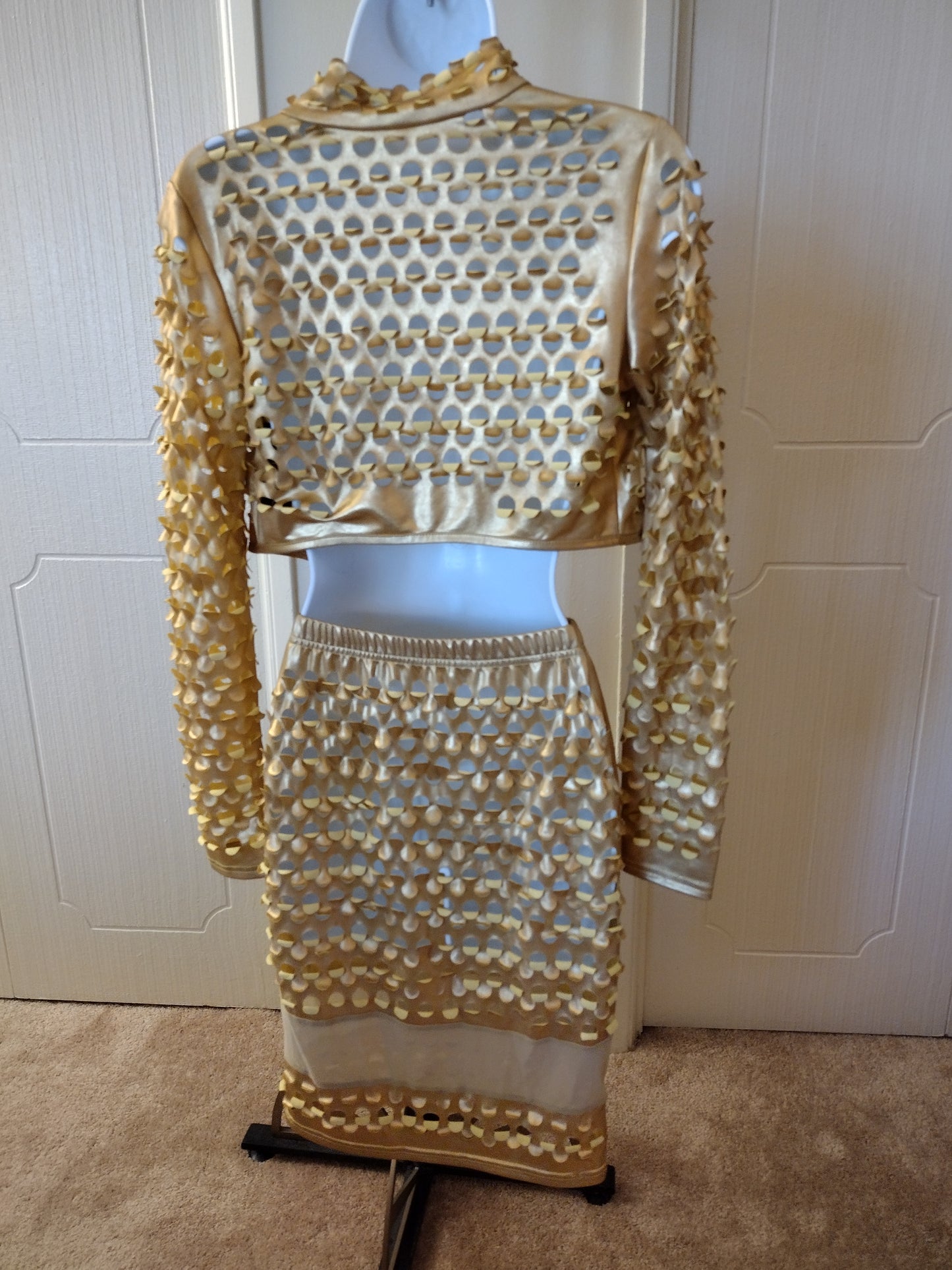 Gold Metallic Mesh Dress two 2 piece set skirt