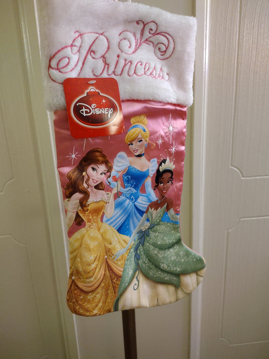 DISNEY PRINCESS PINK SATIN CHRISTMAS STOCKING~BELLE~CINDERELLA~TIANA~TIANNA~NWT