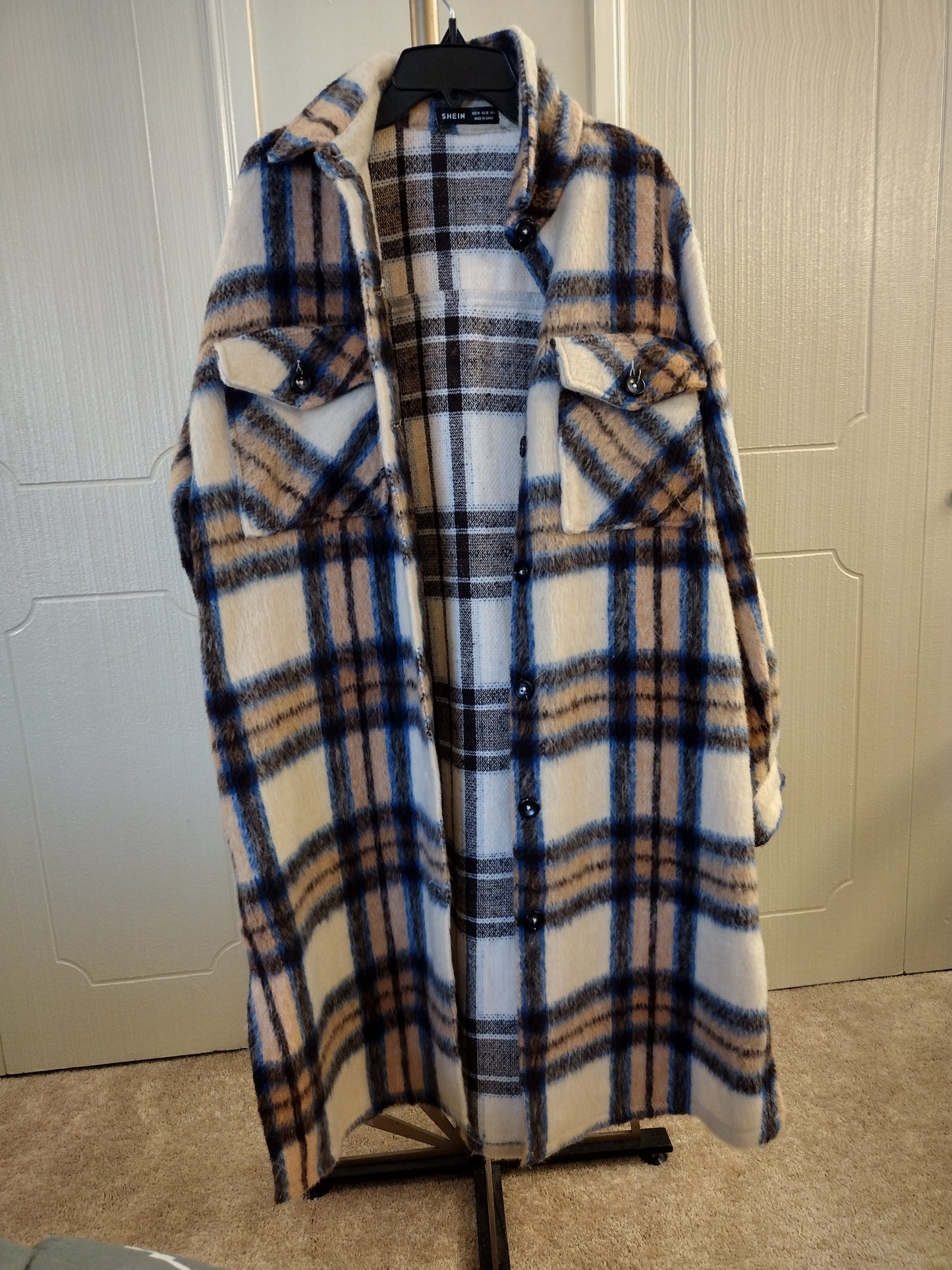 Shein woman's plaid long sleeve wool Overcoat flannel winter coat