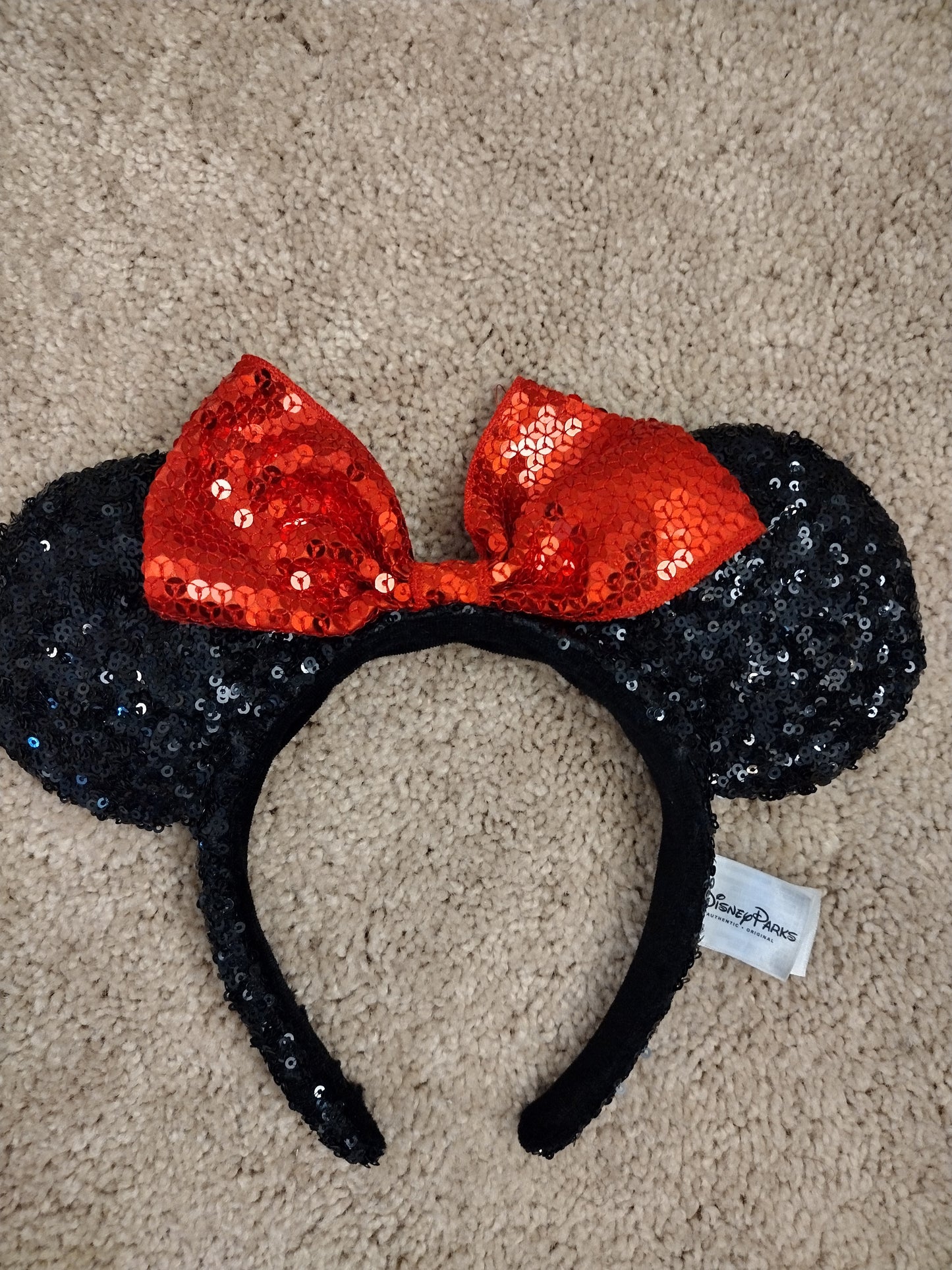 Disney Parks Miaow Sequin Black Minnie Mouse Ears - Black & Red - Glitter Hair Clasp