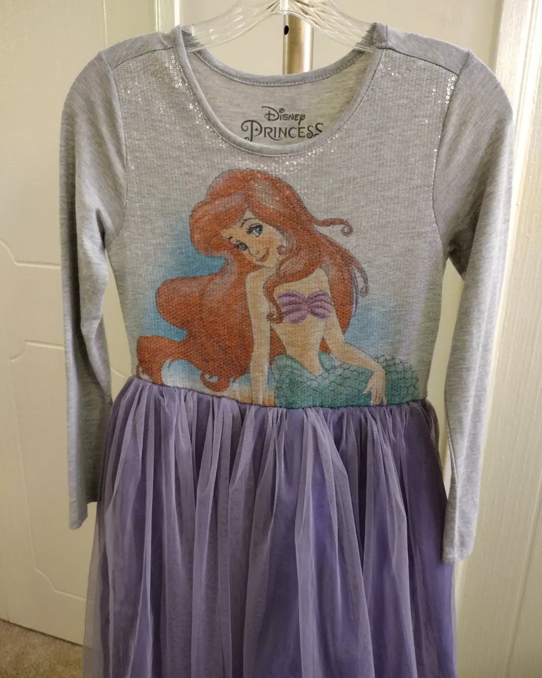 Disney Princess Girls Ariel Little Mermaid Dress Kids Girls Size - Large 10 / 12 Purple Gray Sequin Tulle