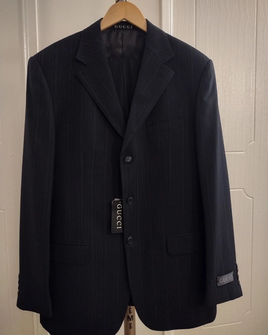 Authentic Gucci Men's 2 Piece Black & Grey Pinstripe Suit