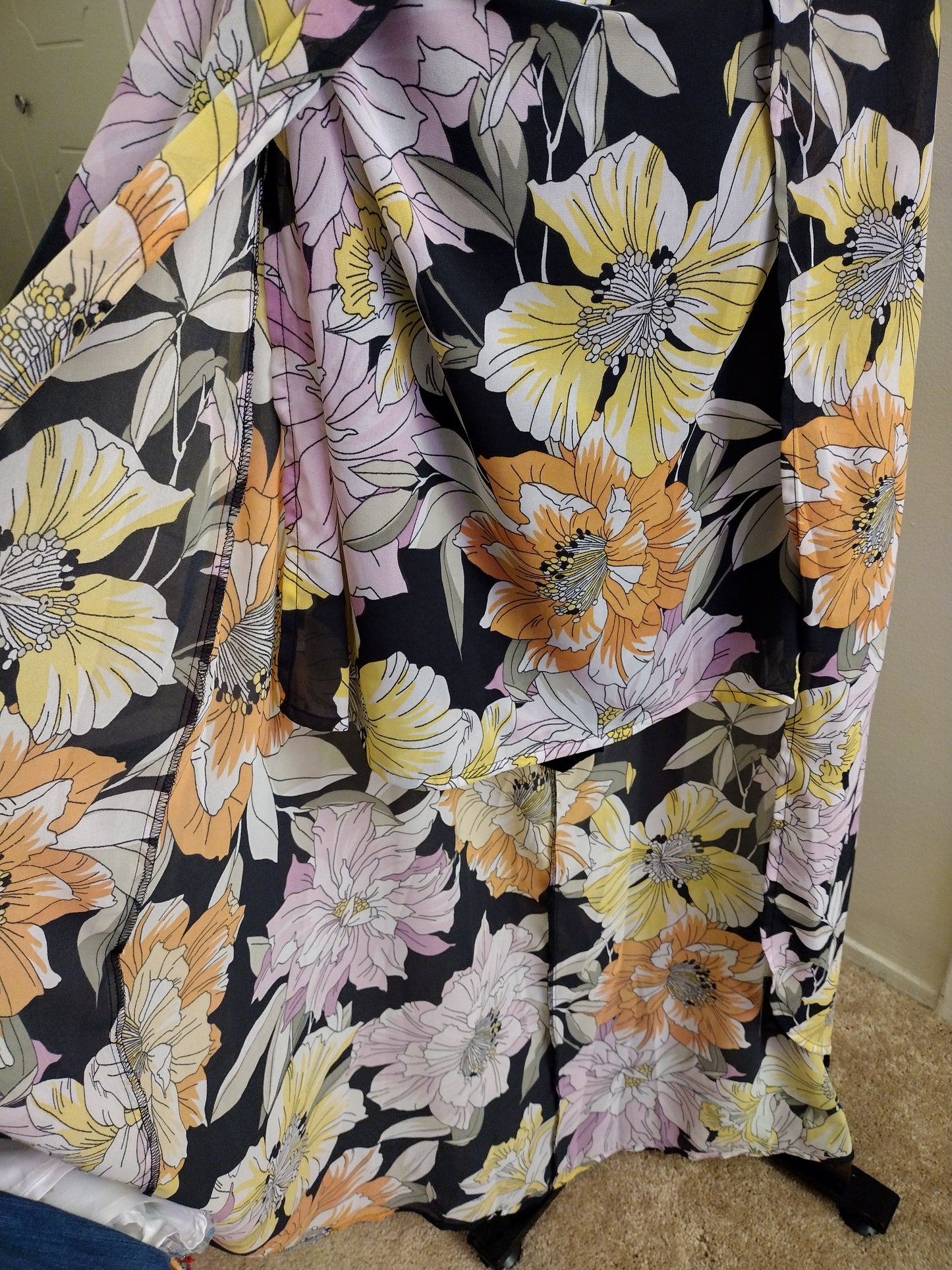 Guess Sumatra Flora Print Black Overlay Taryn Skirt V Neck Romper Dress