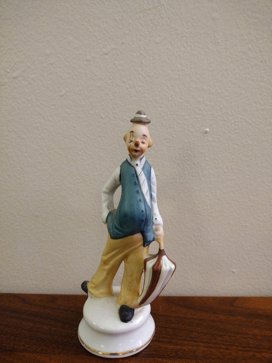 Vintage Hobo Derby 6 1/4" Clown Bisque Figurine Blue & White Multi Color Porcelain Figurine Pre Owned