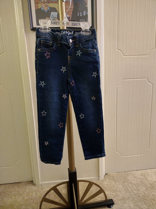 Cat & Jack Super Stretch Girl Friend Skinny Adjustable Waist Star Embroidered Jeans - 3T