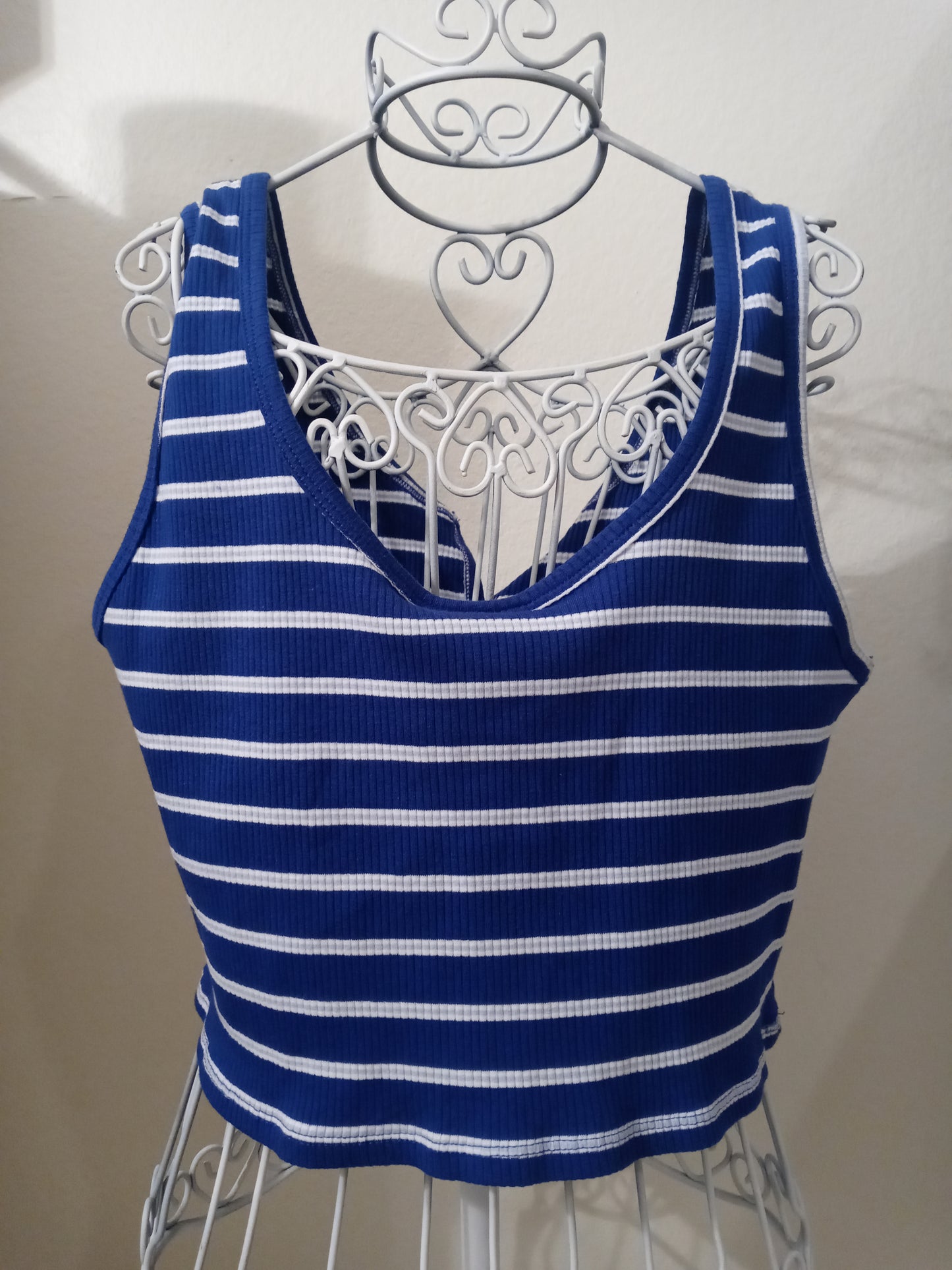 Just Polly New york blue/ white striped cropped tank top