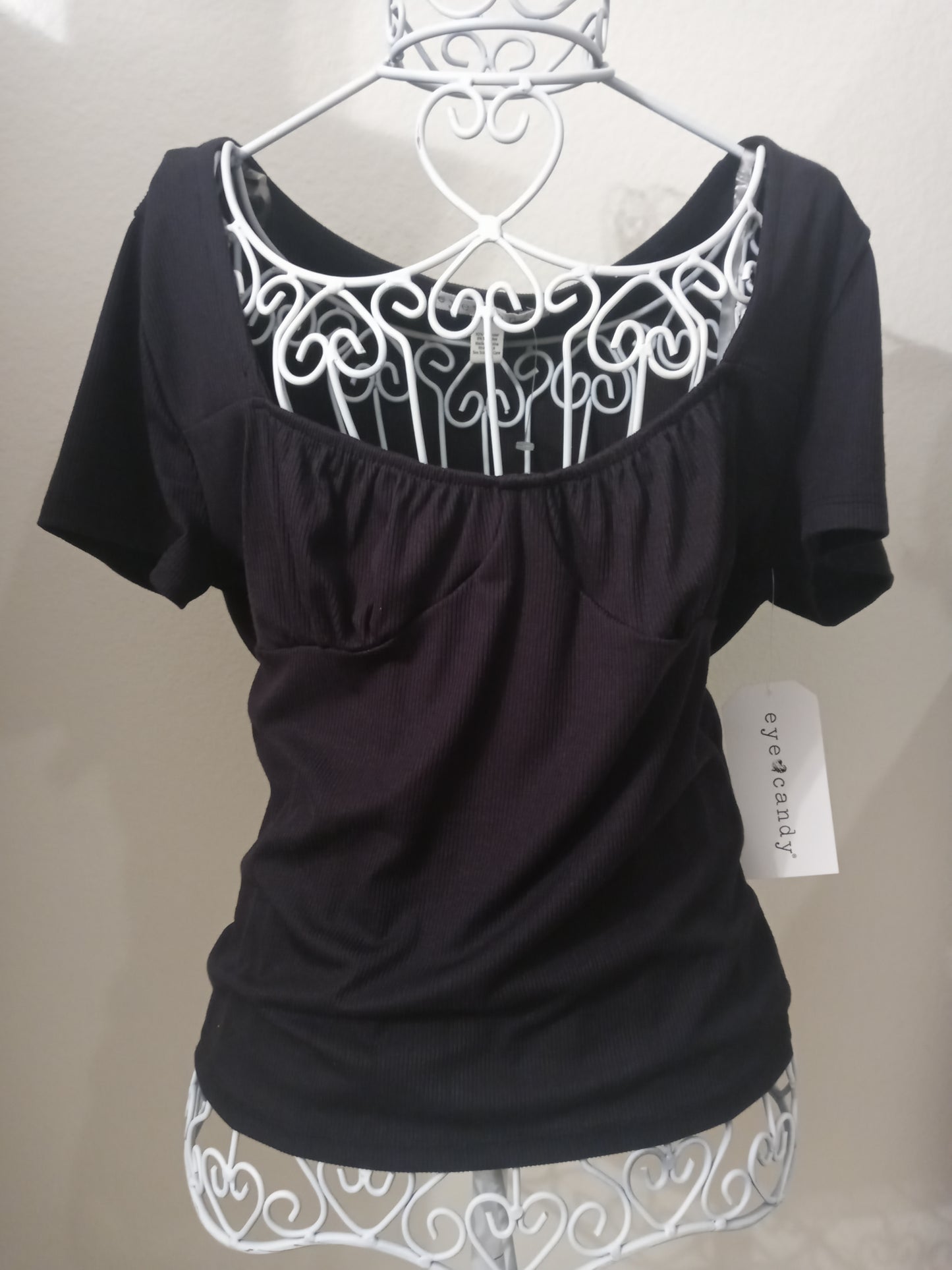 Eye Candy Black Women's Rouched Top Short Sleeve - Size Large