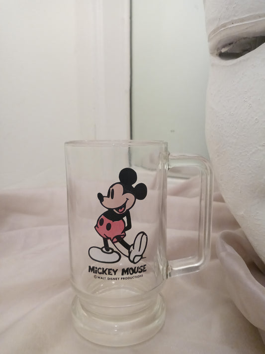 Vintage Walt Disney Productions Mickey Mouse Heavy Clear Glass