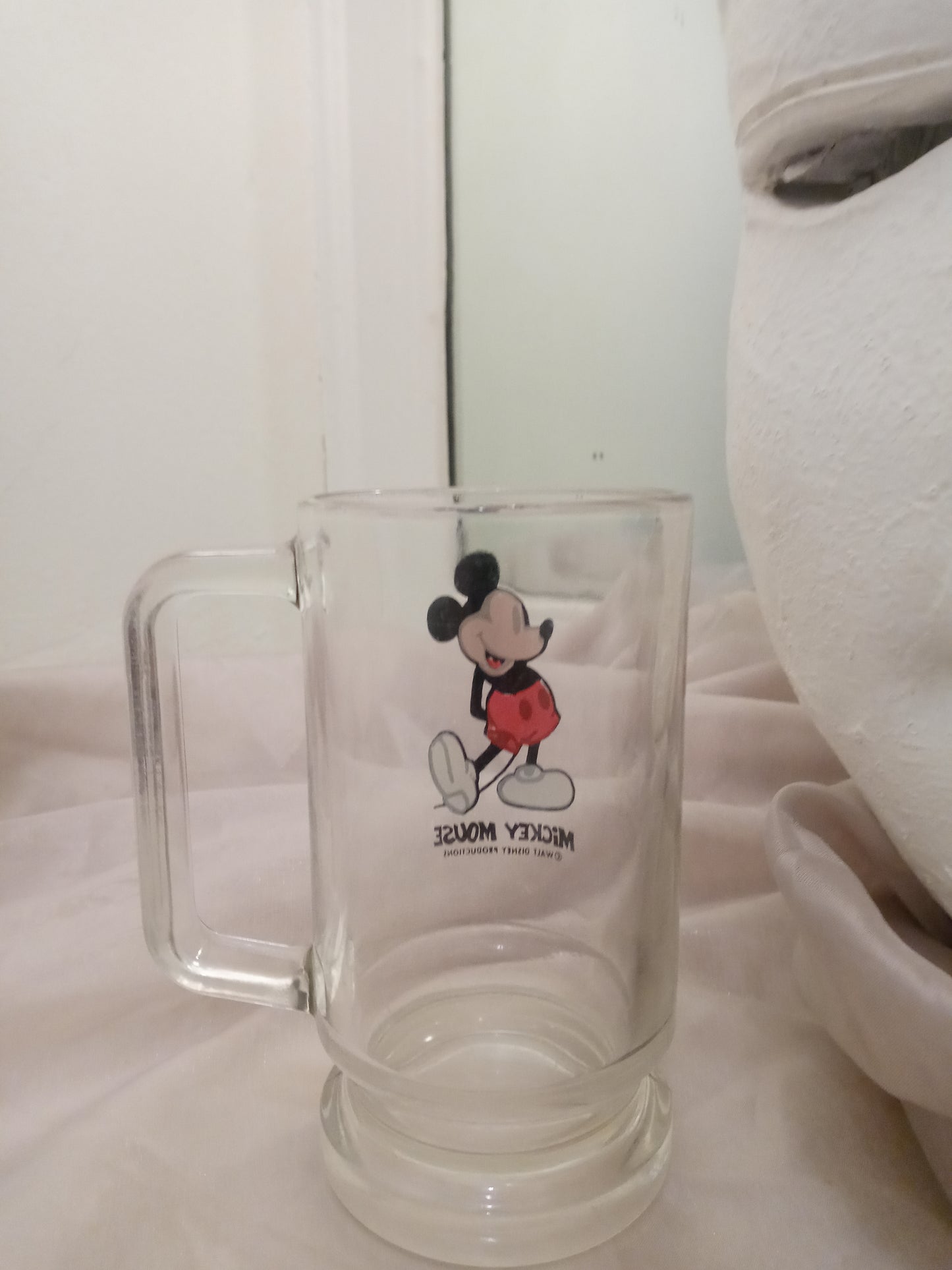 Vintage Walt Disney Productions Mickey Mouse Heavy Clear Glass