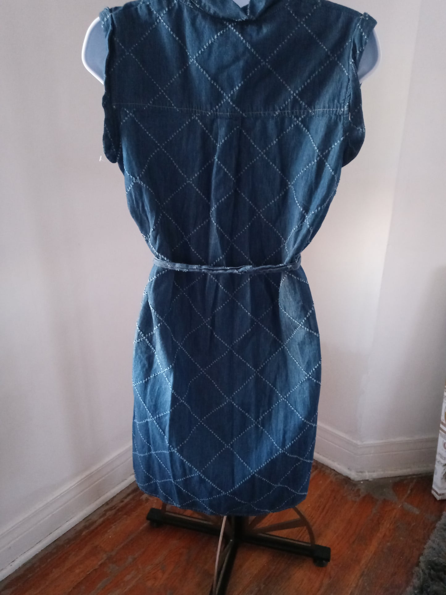 Tommy Hilfiger indigo Diamond Sleeveless Tie - Waist Maxi Knee Length Shirt Dress