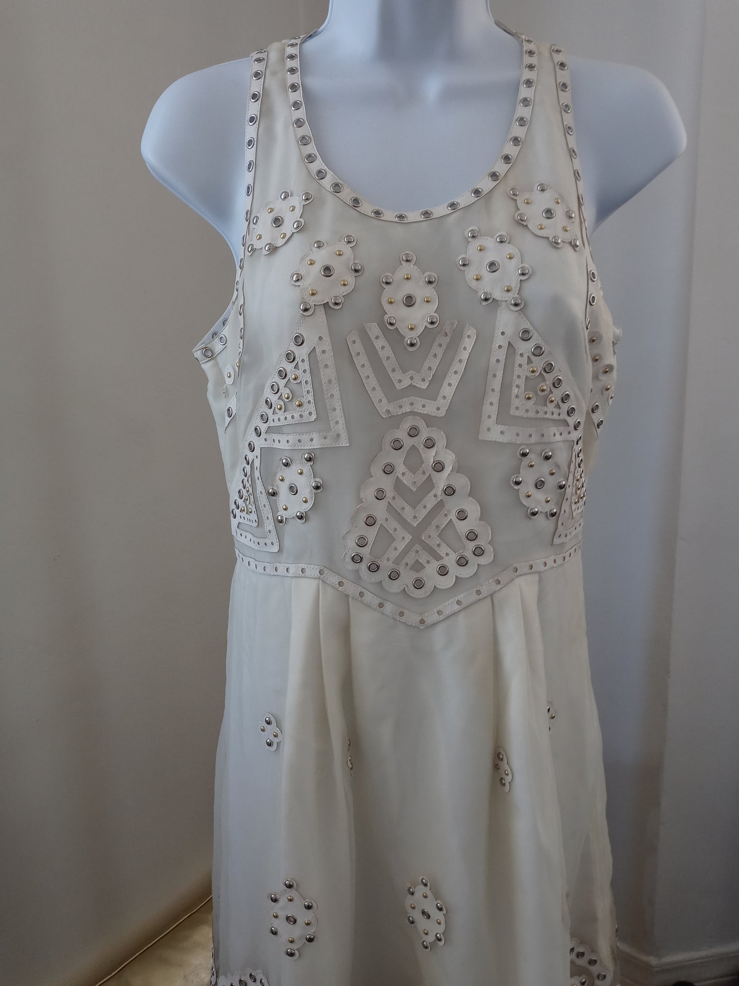 Juicy Couture Black Label Parchment SW Organza Studded Embellished Cream Color Dress -