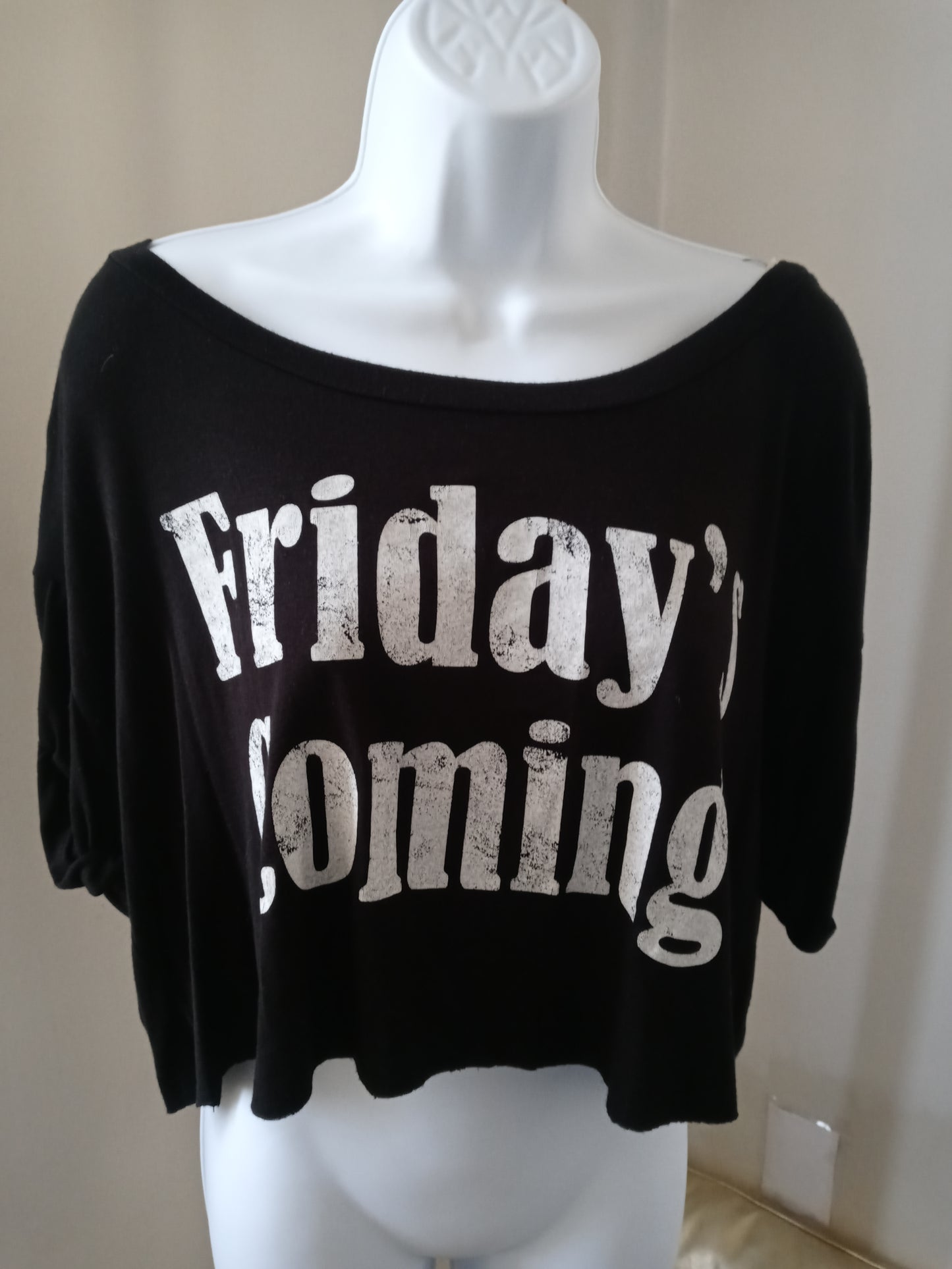 Foreign Exchange Friday's Coming Women's Cut Off Black & White T Shirt