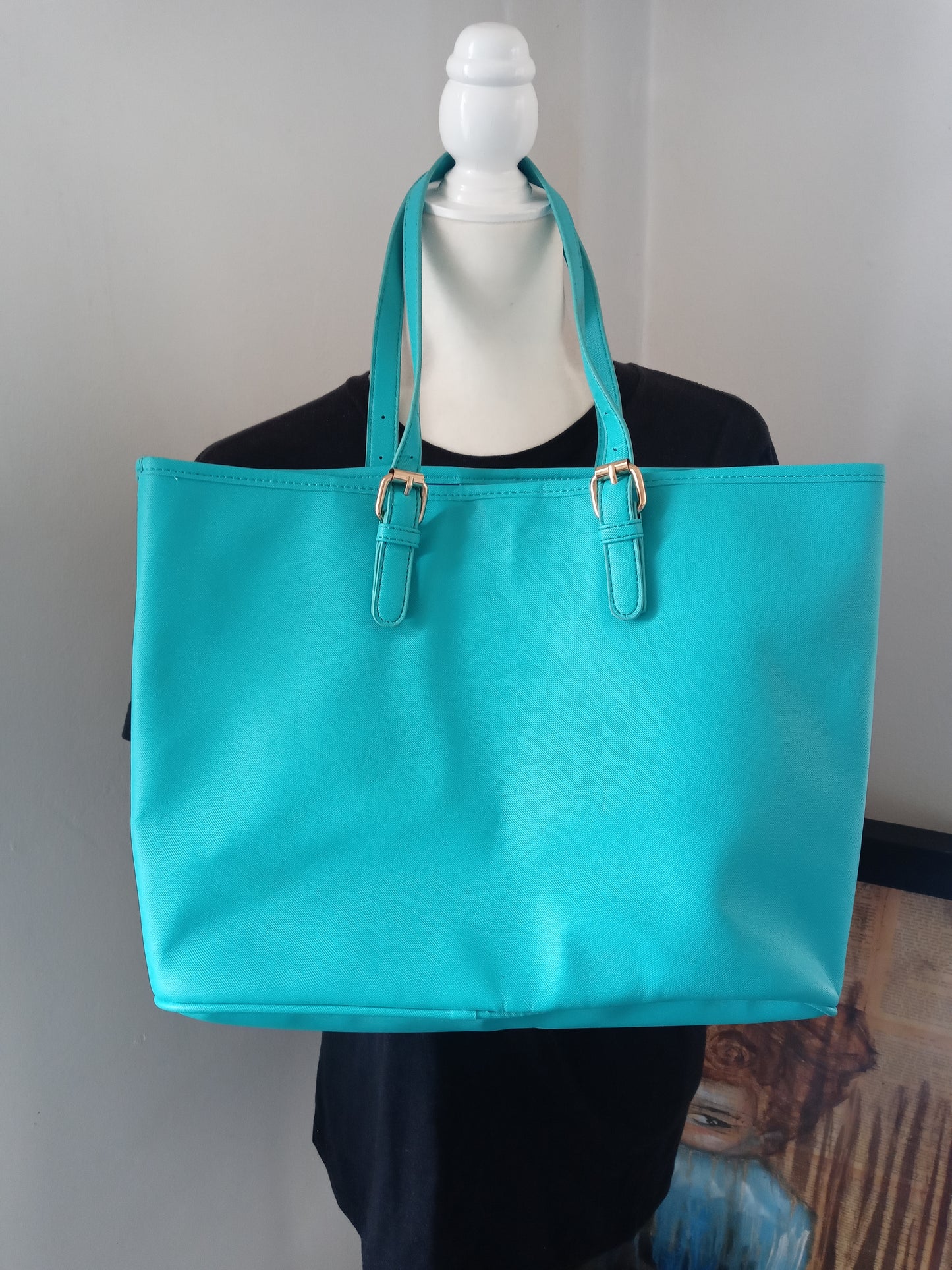 Pay less Teal Faux Leather Side Tote Open Enclosure With Button Fasten