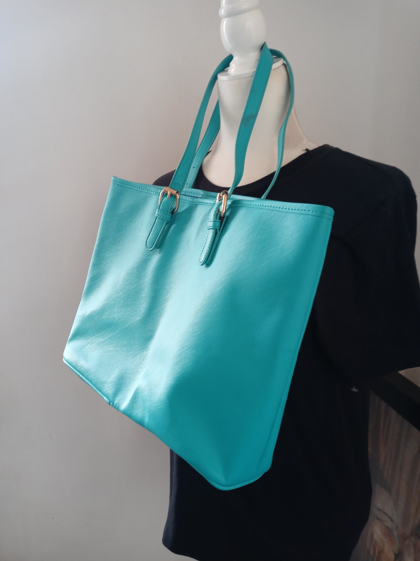 Pay less Teal Faux Leather Side Tote Open Enclosure With Button Fasten