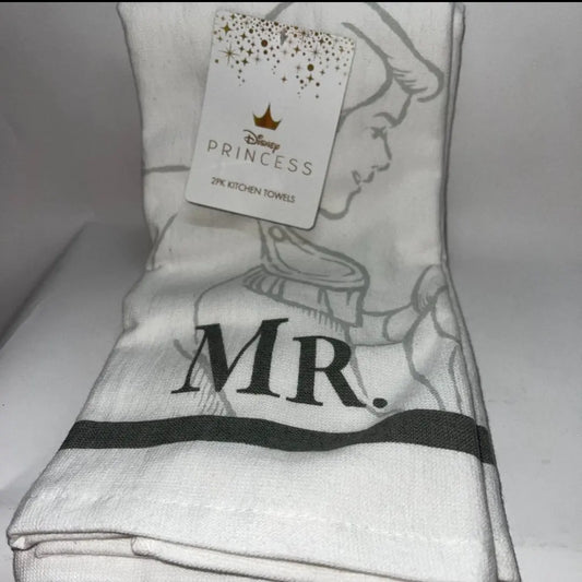 DISNEY PRINCESS 2PK KITCHEN Towels "MR" AND "MRS" NEW IN PACK