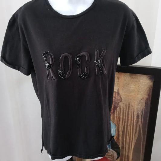 Zara Basic Collection All Black Rock Women's T Shirt in Black -